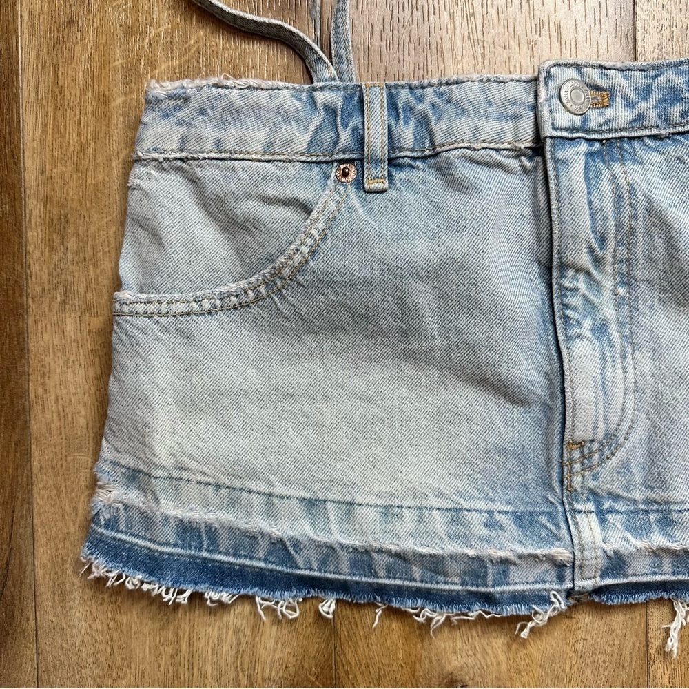 ZARA Denim Skirt Effect Crop Top Size XSmall - Picture 4 of 12